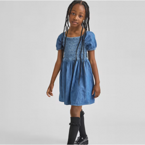 女童Chambray 褶饰连衣裙