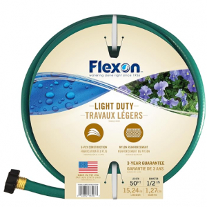 Flexon 1/2-Inch by 50-Foot Reinforced Garden Hose FR1250,Green @ Amazon