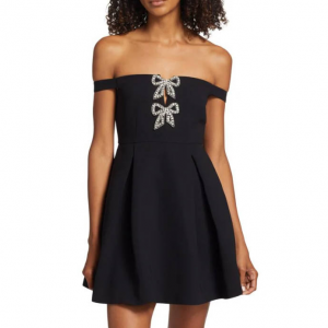 Self-Portrait Diamanté 蝴蝶结露肩迷你连衣裙