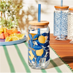 Mainstays by Becky G. & Alejandra 20盎司亚克力罐形玻璃杯,柠檬色和蓝色