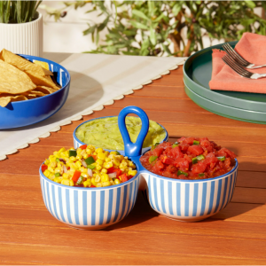 Mainstays by Becky G. & Alejandra  竹制密胺三联调味盘,蓝色条纹