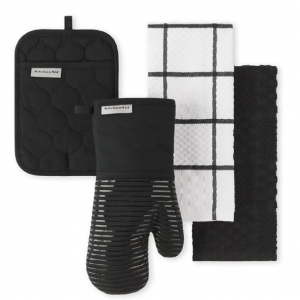 KitchenAid Quilted Cotton Terry Cloth Oven Mitt, Matte Black, 16"x26", 7"x13" & 7"x10" @ Amazon
