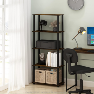 Furinno Turn-S-Tube 5-Tier Multipurpose Shelf Display Rack with Square Tubes, Amber Pine/Black