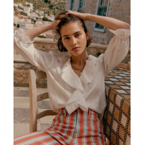 Boden 女士荷叶边V领衬衫