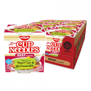 Nissin Cup Noodles Soup, Beef Flavor, Microwaveable Paper Cups, 2.25 Oz (Pack of 12) @ Amazon