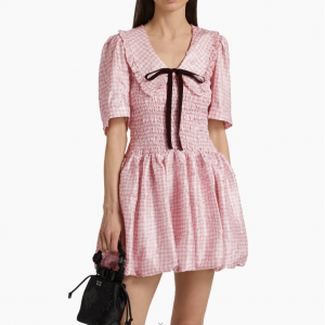 Ganni Shibori Smocked Check 连衣裙