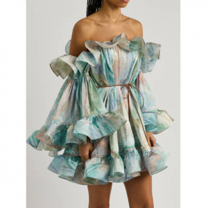 ZIMMERMANN Illuminate Flounce 肩荷叶边真丝迷你连衣裙