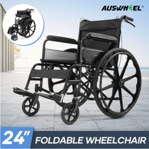 24 Inch Folding Wheelchair, Elderly Transport Equipment, Rear Hand Brakes Auswheel @ CrazySales