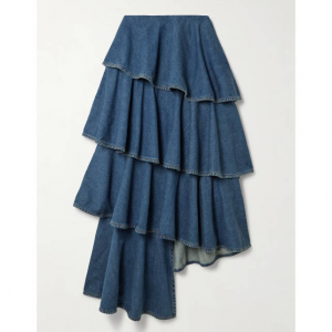 ALAÏA Asymmetric 不对称荷叶边牛仔半身裙