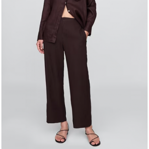 Linen-Blend Relaxed Straight Ankle Pants