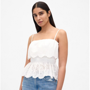 Poplin Eyelet Ruffle Top