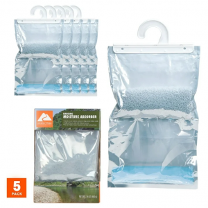 Ozark Trail Hanging Bag Moisture Absorber Dehumidifier, Value 5 Pack, Closets, Boats @ Walmart