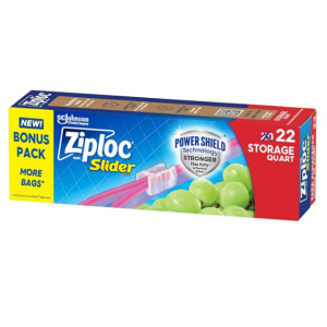 Ziploc Quart Food Storage Slider Bags, Power Shield Technology for More Durability, 22 Count