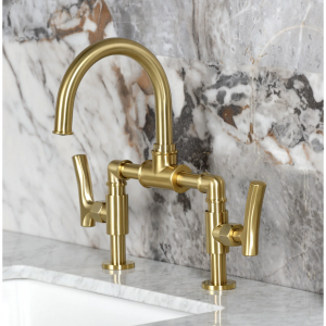Hallerbos KS2177TKL 双把手 4 孔台面安装桥式浴室水龙头，带黄铜弹出式排水管