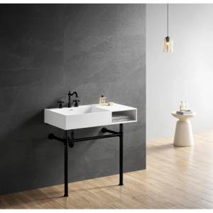 Aurelius KVPB3368SQA80 36 英寸固体表面控制台水槽，带不锈钢腿（8 英寸，3 孔）