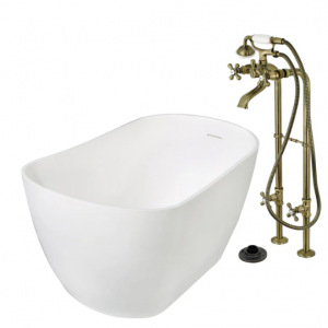 Arcticstone KRTSS5130266K3 51英寸固体表面椭圆形单拖鞋独立式浴缸，带水龙头