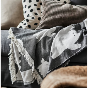 KUSTFYR Throw, ghost pattern white/black, 51x67 "