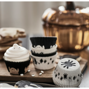 KUSTFYR Baking cup, paper, mixed patterns white/black