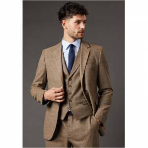 Burton 浅棕色粗花呢剪裁西装外套