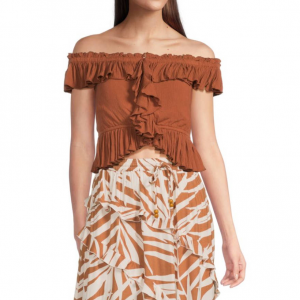 Vintage Havana ​荷叶边露肩上衣