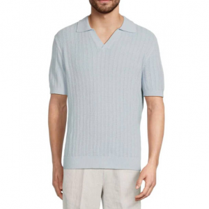 Saks Fifth Avenue Linen Blend Johnny Collar Textured Polo衫