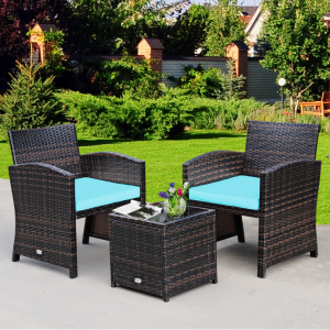 Costway 3PCS Patio Rattan Wicker Furniture Cushion Sofa Coffee Table Turquoise @ Walmart