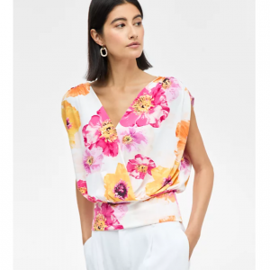 I.N.C. International Concepts Women's Printed Ruched-Shoulder Top, Exclusively at Macy's