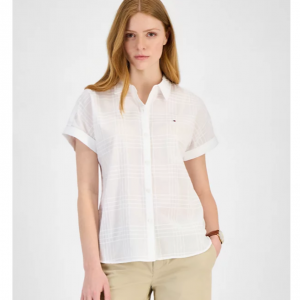 Tommy Hilfiger Women's Cotton Tonal-Plaid Short-Sleeve Shirt