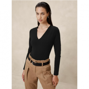 女士柔软弹力 V 领紧身衣