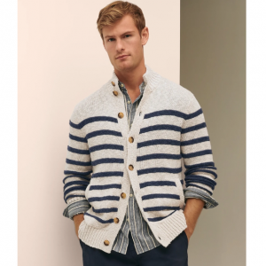 Brooks Brothers Cotton-Linen Mariner 男士條紋開衫