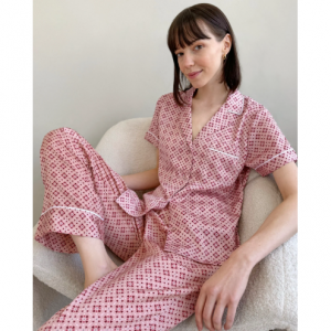 几何缎丝绸睡衣套装