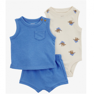 Carter's Baby Boy 3-Piece Dinosaur Little Short Set - Blue/Ivory