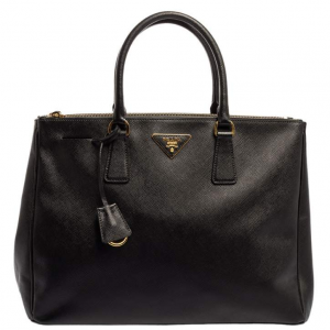 Prada Black Saffiano 真皮大号双拉链托特包