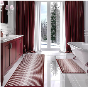 BSICPRO Bathroom Rugs and Mats Sets, 2 Piece (Burgundy Red, 20" x 60" Plus 20" x 32") @ Amazon