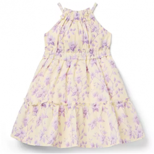 花卉挂脖荷叶边连衣裙