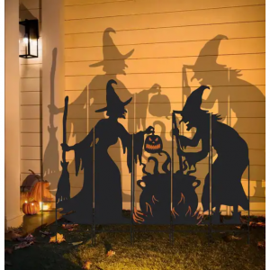 Glitzhome 34.5"H Set of 5 Halloween Metal Silhouette Witches with Cauldron Yard Stake (Two functio
