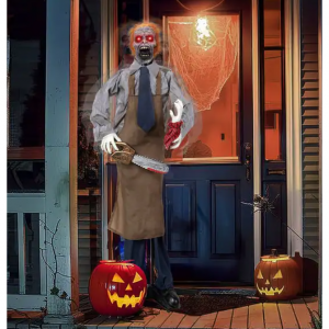 5.7ft Animatronics Talkin Chainsaw Outdoor Halloween Decorations With Voice Control