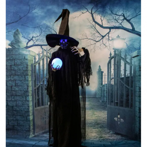Life-Size Poseable Phantom Witch with Crystal Ball, Lights and Sound, Indoor/Covered Outdoor Hallo