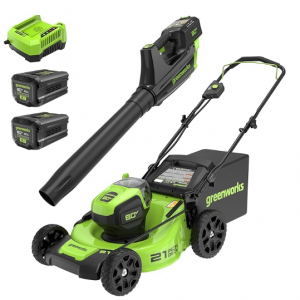 Greenworks 80V 電動割草機 + 鼓風機+電池套裝 @ Amazon