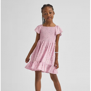 女童花卉褶饰荷叶边连衣裙