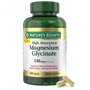 Nature’s Bounty High Absorption Magnesium Glycinate 240 mg, 120 Count/60 Servings @ Amazon