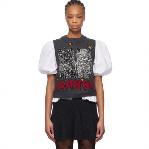 GANNI 灰色猫咪图案背心