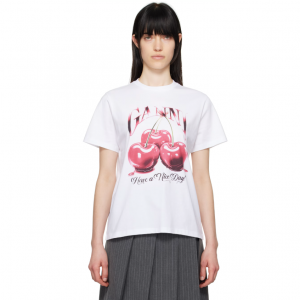 GANNI 白色基本款针织樱桃休闲T恤