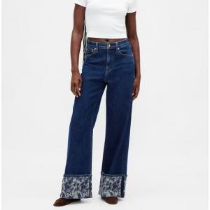 高腰阔腿牛仔裤