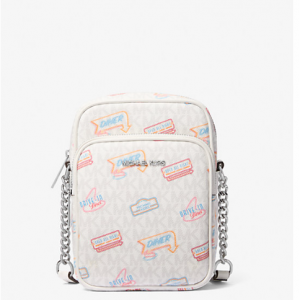 Michael Kors Outlet Jet Set Medium Printed Signature Logo Crossbody Bag