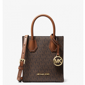 Michael Kors Outlet Mercer Extra-Small Logo and Leather Crossbody Bag