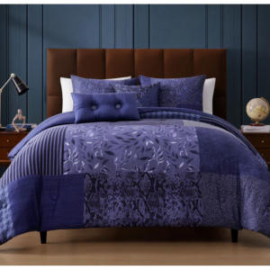 Bebejan 蓝色牛仔布拼布 5 件套双面棉被套装，Queen