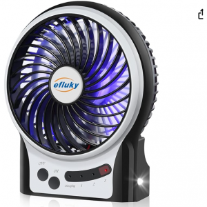 Amazon - efluky 3檔調速迷你桌麵風扇帶LED燈，現價$5.11