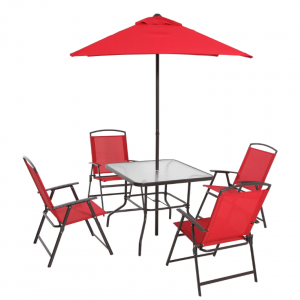 Mainstays Albany Lane Steel 6-Piece Outdoor Patio Dining Set with Umbrella, Red @ Walmart