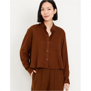 Old Navy	Linen-Blend Button-Down Crop Shirt